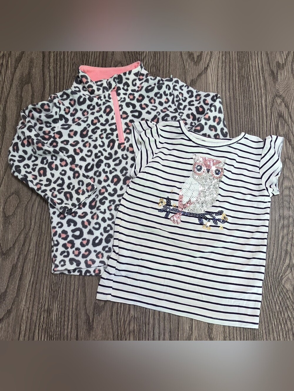 2t - Jumping beans Pink +White&Black Striped Owl Tee with Pink Leopard Pullover